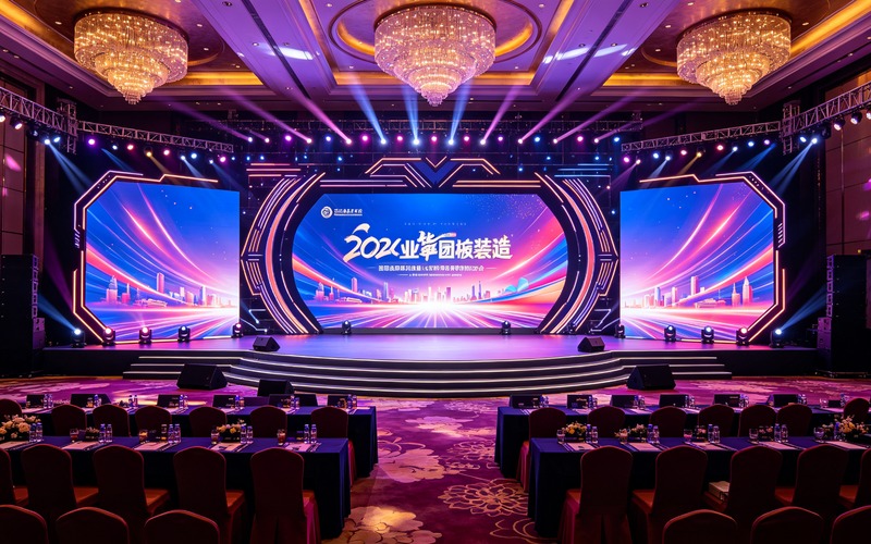 舞台背景板搭建-丰富收录各类活动舞台背景板搭建案例，涵盖不同规模风格的活动场景实景效果展示。